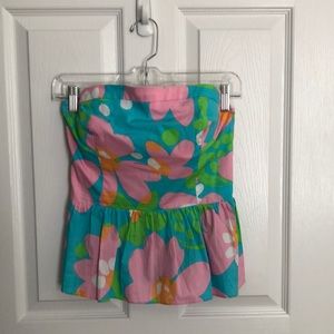 Lilly Pulitzer Strapless Peplum Shandy Mojo Blue Top Size 2